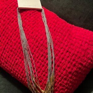 NWT Loft Multi-Strand Beaded Long Gold and Blue Beaded 14 inch Necklace